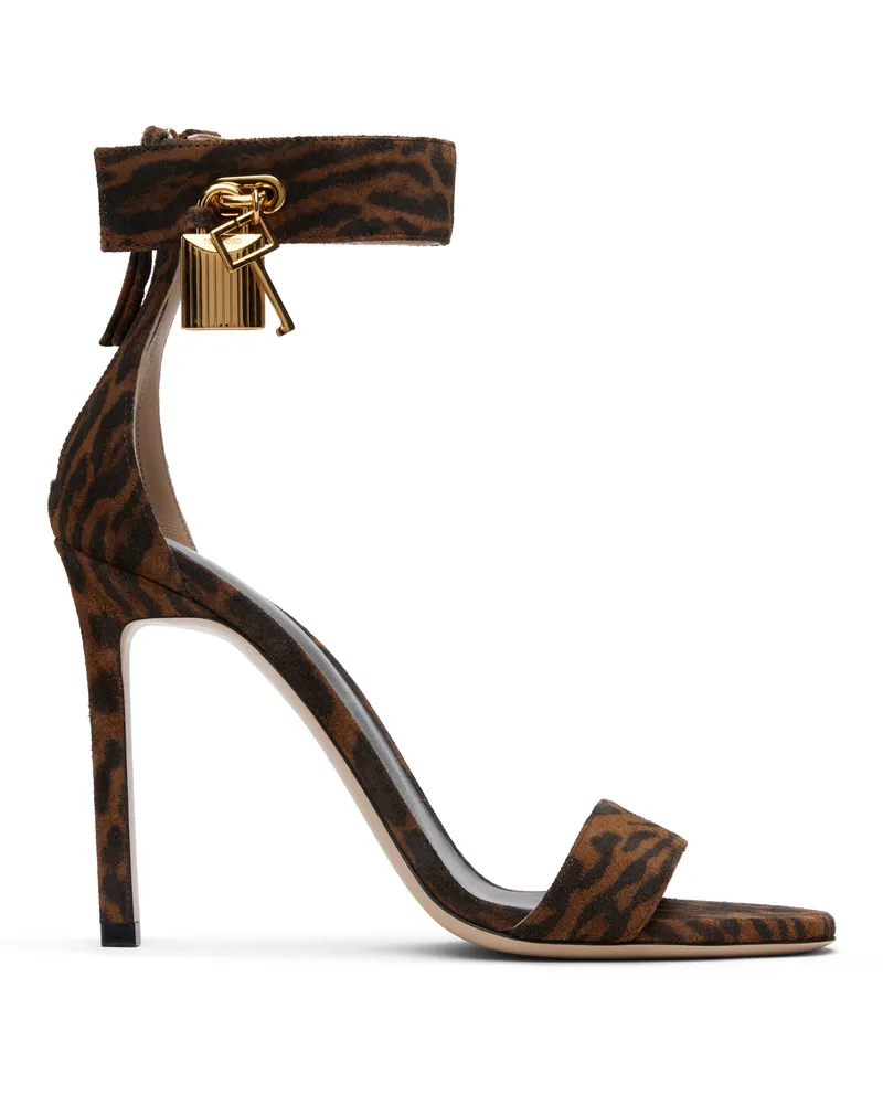 Tom Ford Brown Ocelot-Print Suede Padlock Heeled Sandals 3bb38