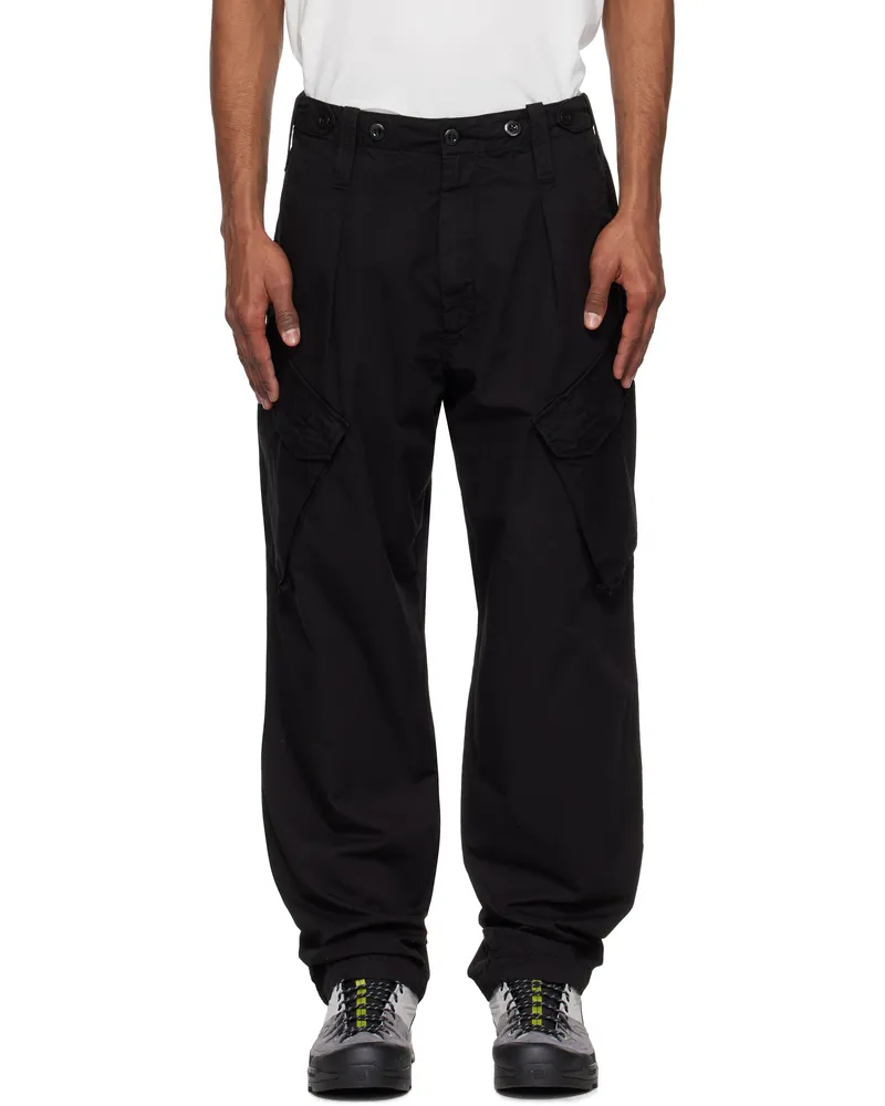 C.P. Company Black Cotton Gabardine Loose Cargo Pants 999