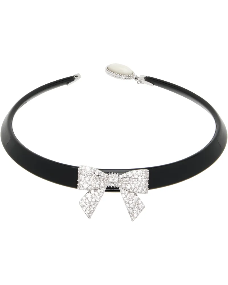 SHUSHU/TONG Black YVMIN Edition Pave Bowknot Acetate Choker Silver