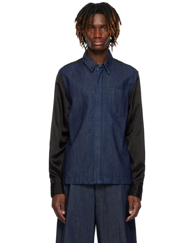 Dries van Noten Blue & Black Zip Denim Shirt 507
