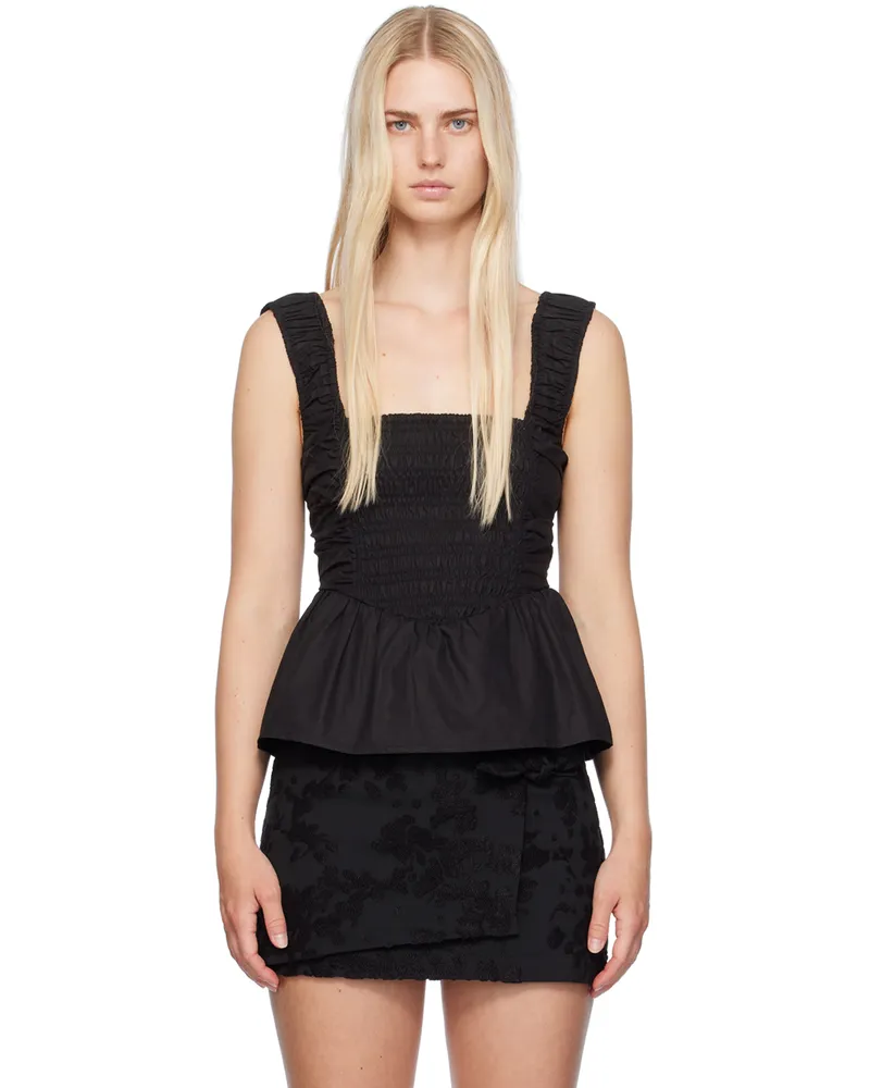 Ganni Black Shirred Tank Top 099