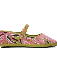 Emilio Pucci Pink & Green Velvet Ballerina Flats Verde