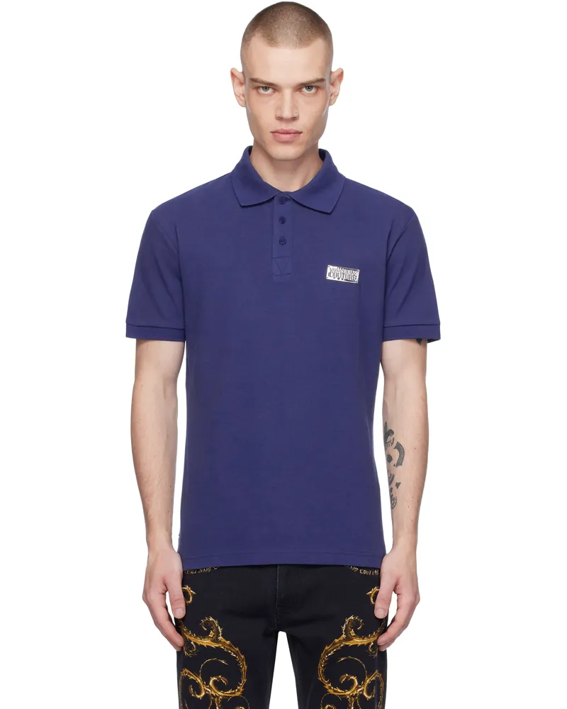 Versace Jeans Blue Logo Slim-Fit Polo E238-steel