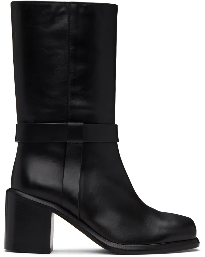 LEGRES Black Square Toe Biker Boots Black