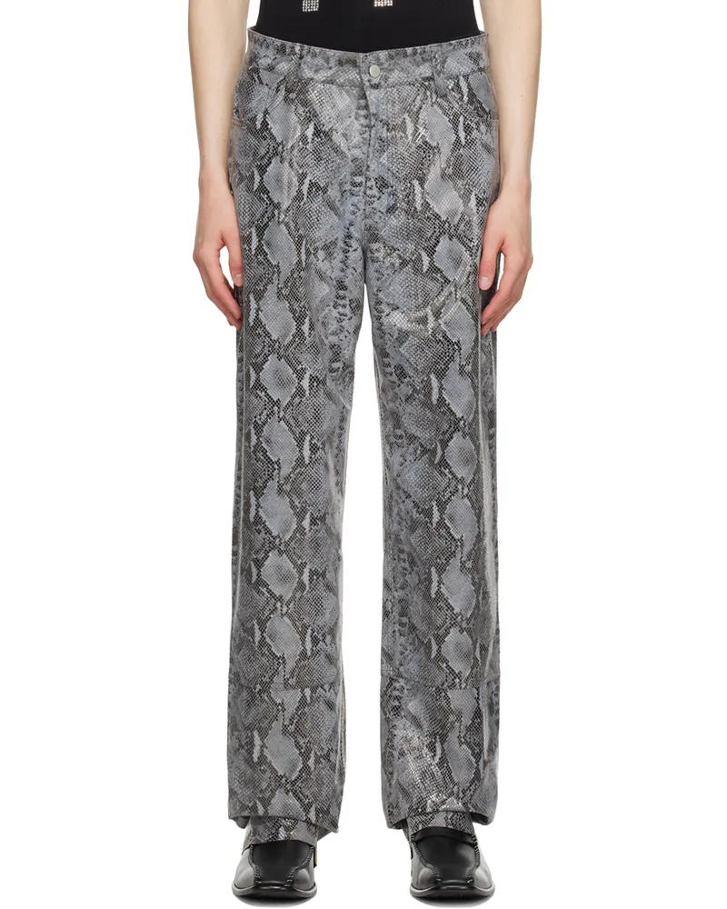 Theophilio SSENSE Exclusive Gray Snake Print Leather Pants Python