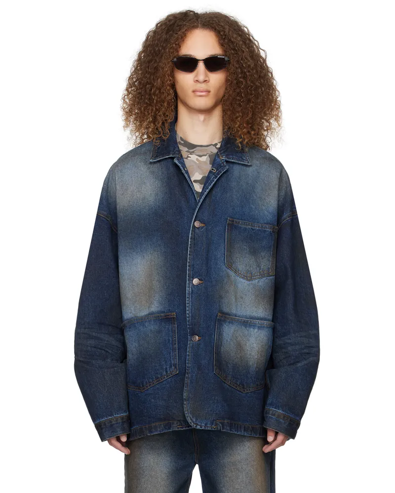 WE 11 DONE Navy Oversized Denim Jacket Blue