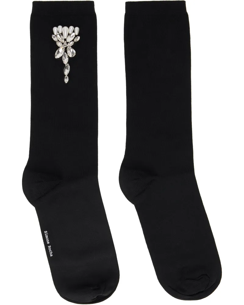 Simone Rocha Black Embellished Carnation Socks Black
