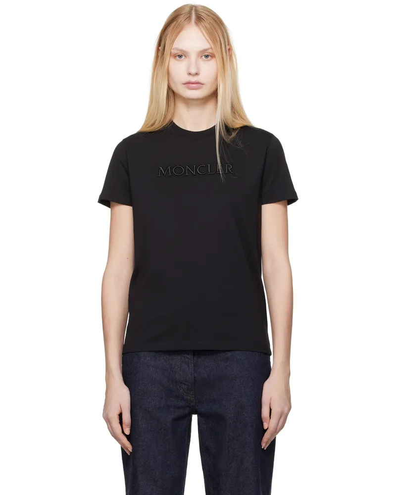 Moncler Black Embroidered Tonal Logo T-shirt 999