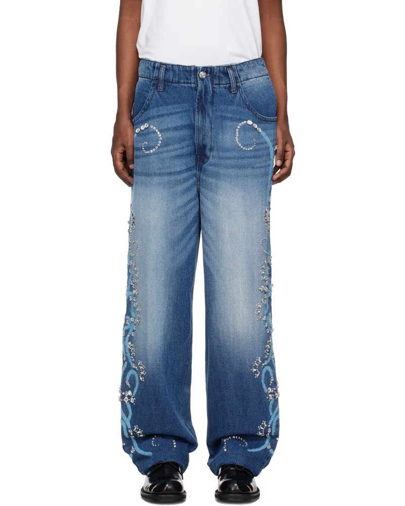 BLUEMARBLE Blue Hand Embroidered Relaxed Jeans Dnm