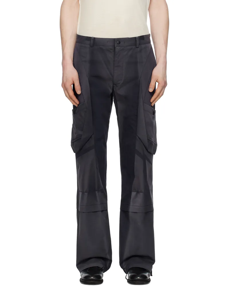 JiyongKim Blue Sun-Bleached Draped Pocket Trousers Navy