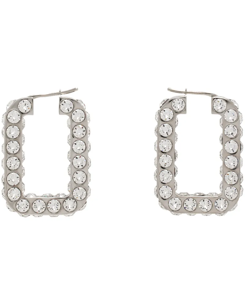 Amina Muaddi Silver Crystals Hoop Earrings White