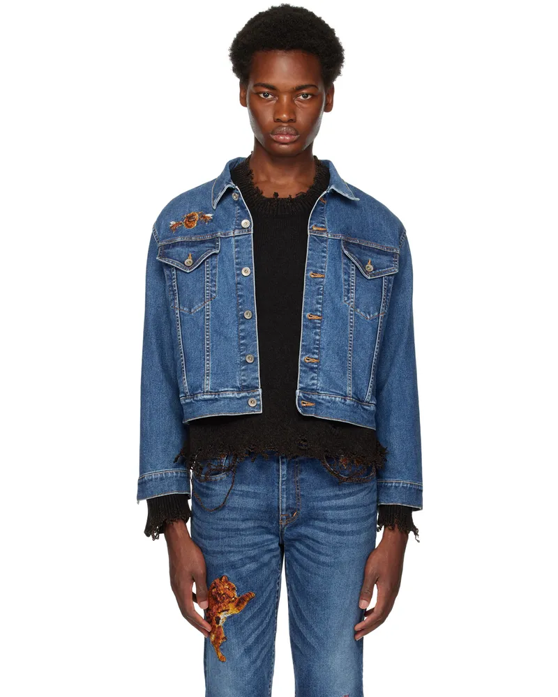 Doublet Blue Embroidered Denim Jacket Indigo