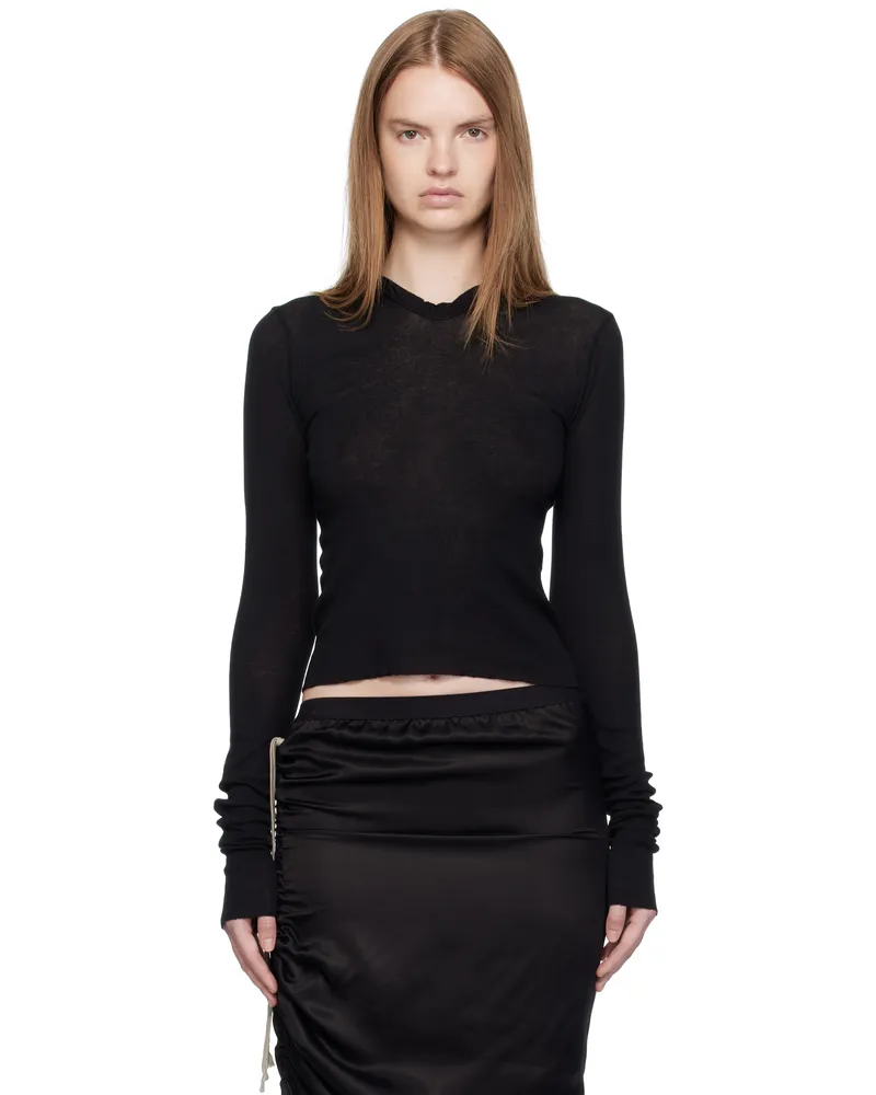 Rick Owens Black Concordians Cropped Rib LS Hoodie 09