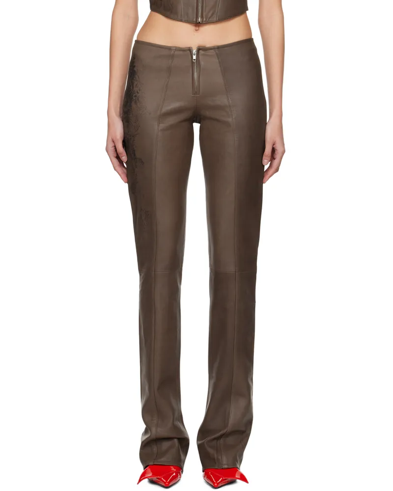 Jean Paul Gaultier Brown 'The Tattoo' Leather Pants 7000