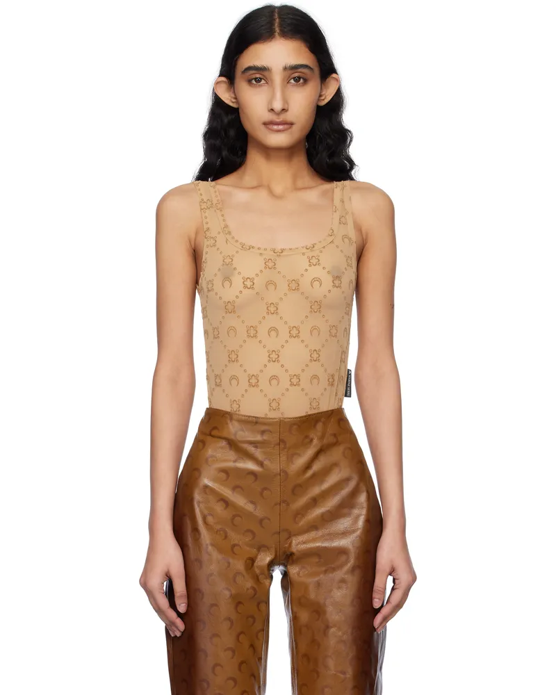 Marine Serre Beige Recycled Mesh Flock Bodysuit Bg60
