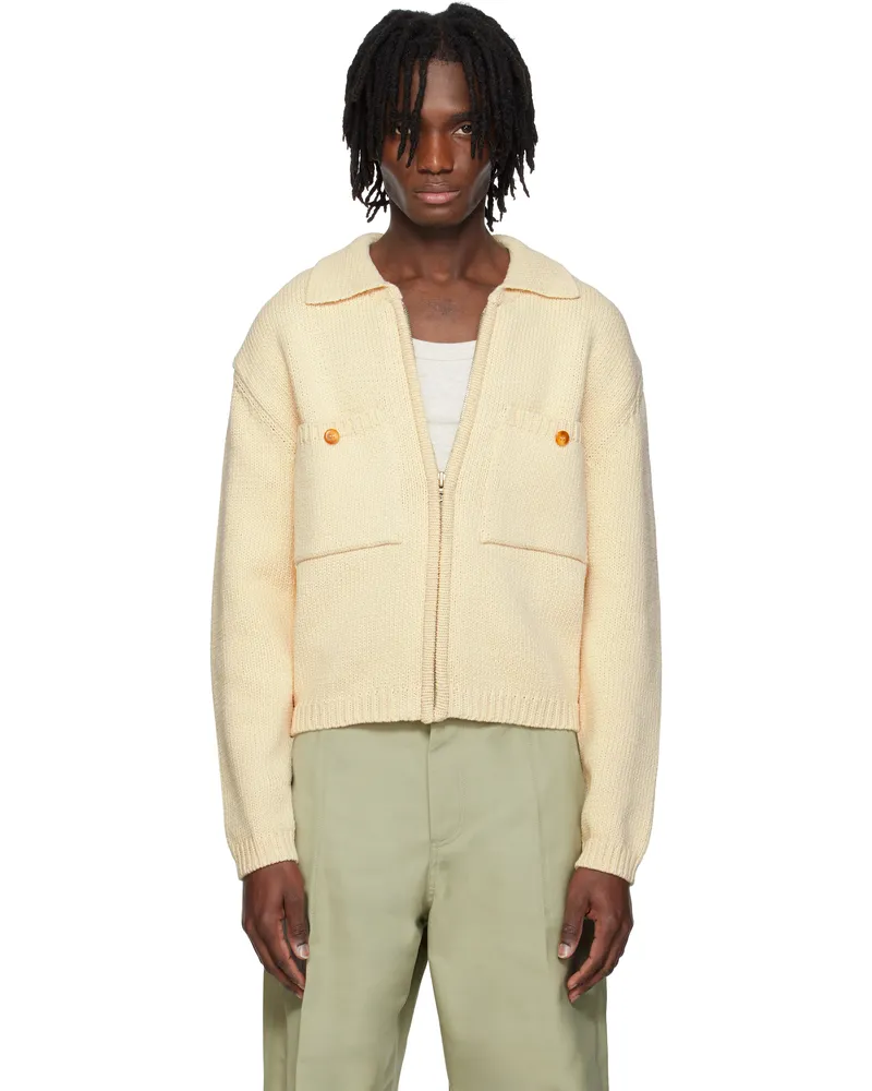 RECTO Off-White Pockets Detail Knit Zip-Up Cardigan Cr