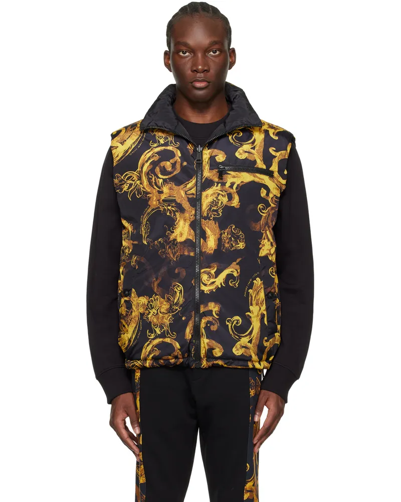 Versace Jeans Black Watercolour Reversible Down Vest Eg89