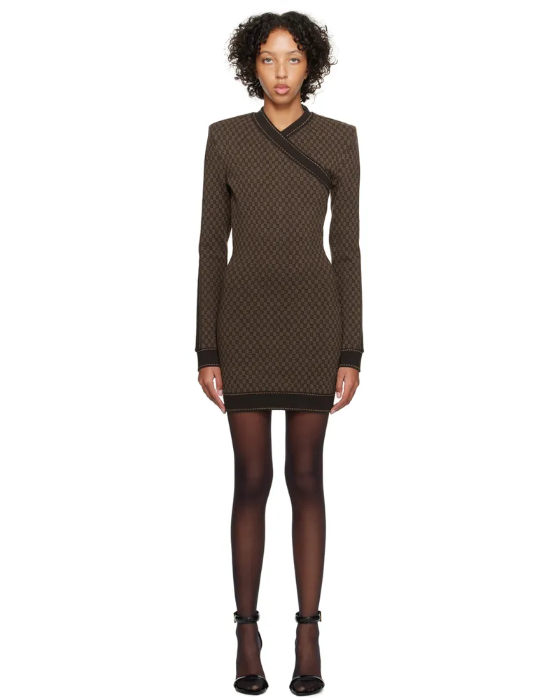 Balmain Brown Mini Monogram Minidress Wfp