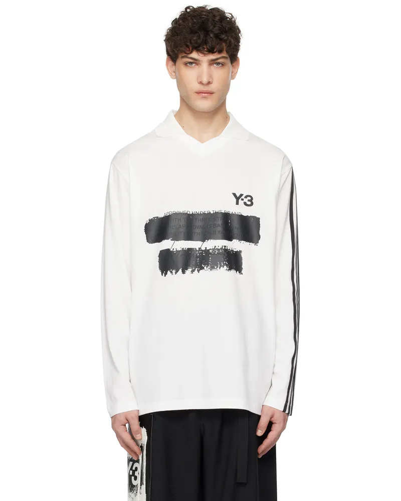 Y-3 White Graphic Logo Polo White
