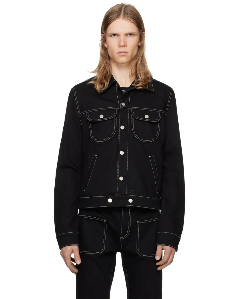 Courrèges Black Topstitched Denim Trucker Jacket B044
