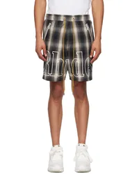 RHUDE Gray Plaid Logo Shorts Black