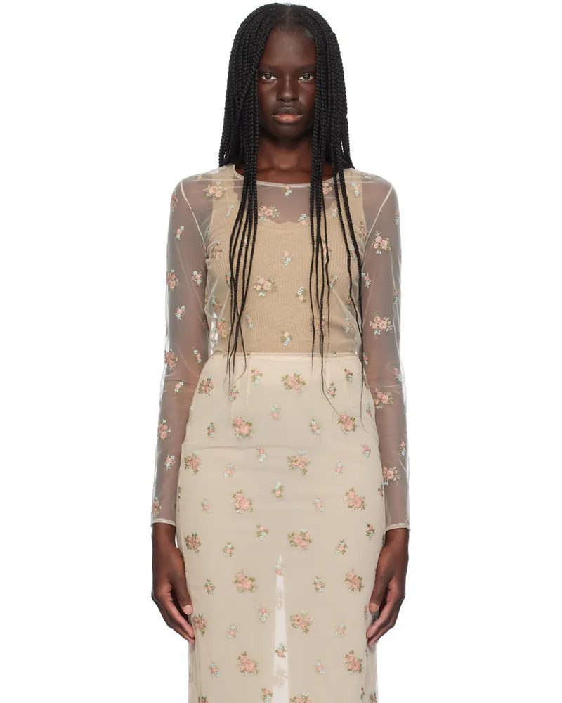 Blumarine Beige Sheer Floral Blouse F1427