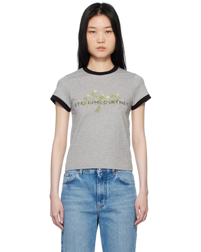 Stella McCartney Gray Logo Floral Embroidered T-shirt 1262
