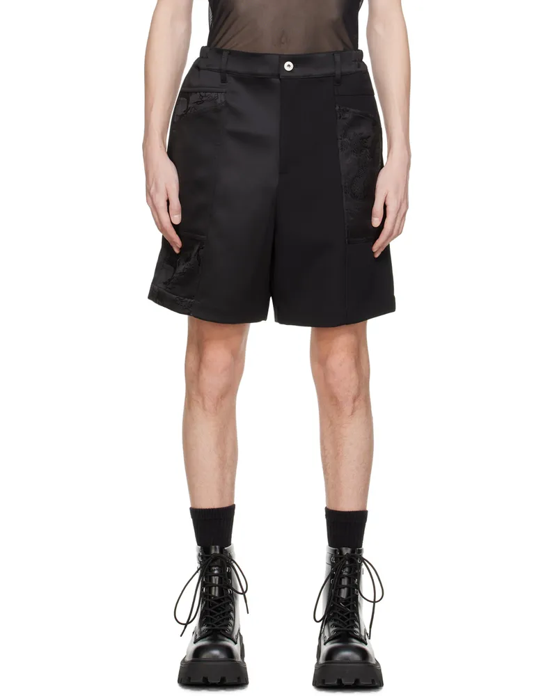Feng Chen Wang Black Jacquard Shorts Black