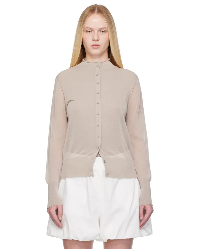 AMOMENTO Gray Wholegarment Sheer Cardigan Grey