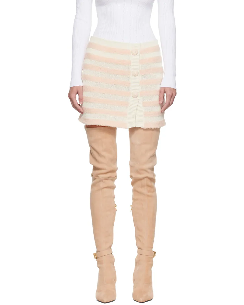 Balmain White & Pink Striped Skirt Gkx