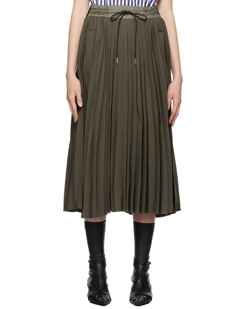 Sacai Khaki Pleated Midi Skirt 501