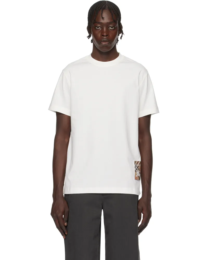 Burberry White Check Label Cotton T-shirt Chalk