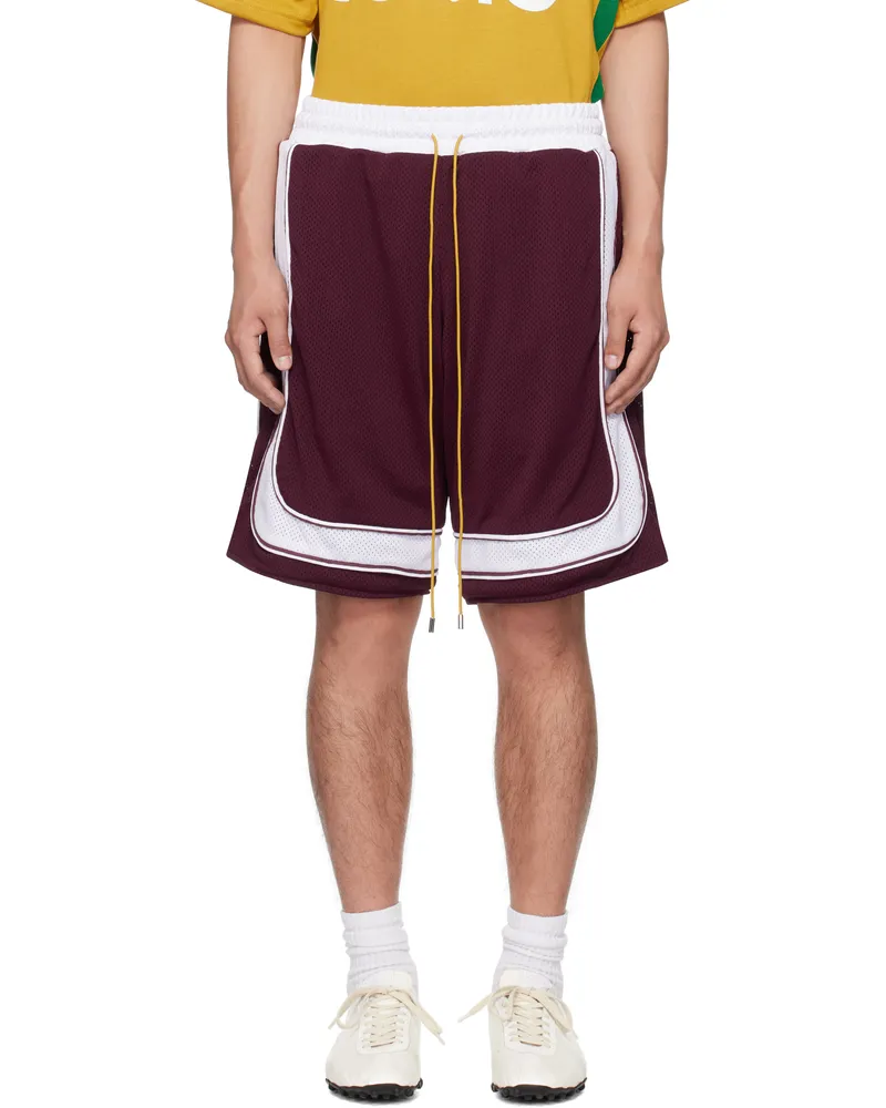 RHUDE Burgundy & White Como Basketball Shorts Maroon