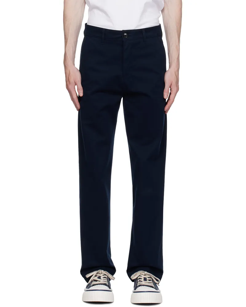 AMI Paris Navy Creased Trousers Night