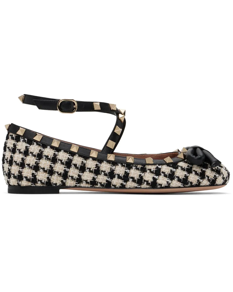 Valentino Garavani Black & Off-White Rockstud Ballerina Flats 9tb