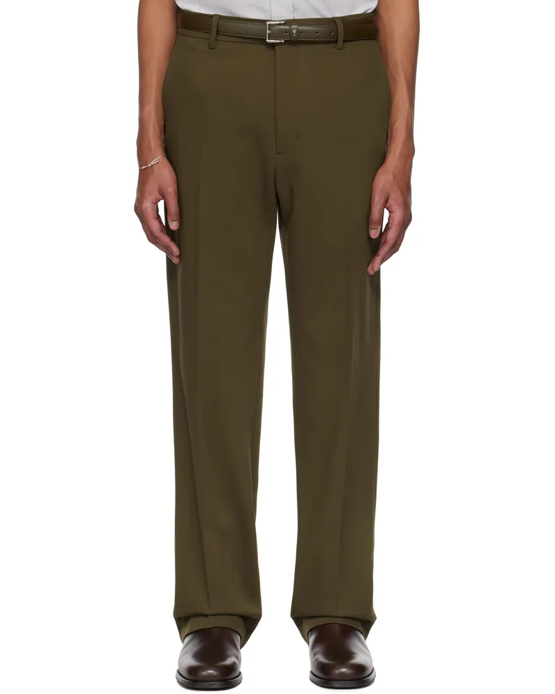 AMI Paris Khaki Wool Straight Fit Trousers 377