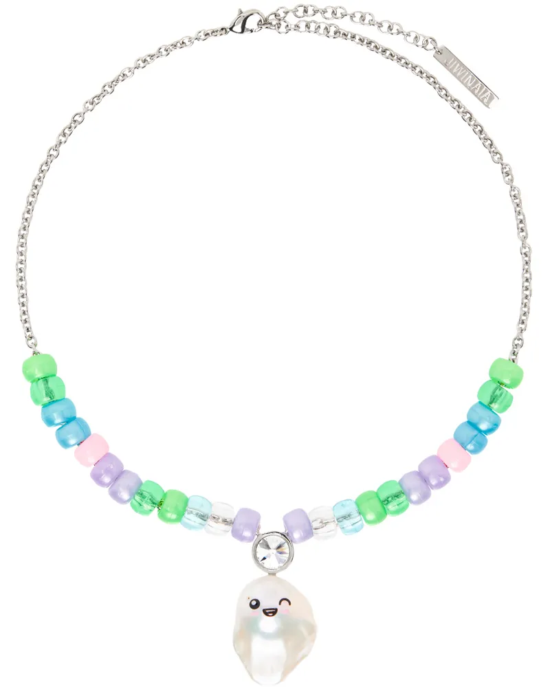 JIWINAIA SSENSE Exclusive Kids Silver Winky Face Necklace Palladium