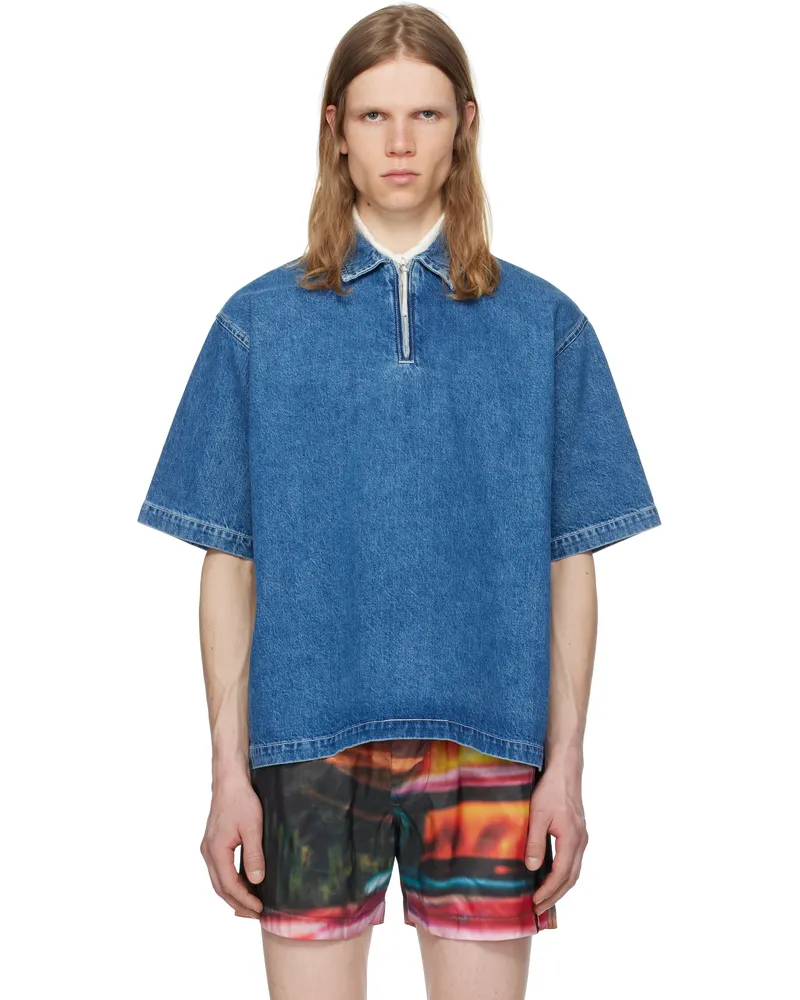 SUNNEI Blue Short Sleeve Denim Polo 8072
