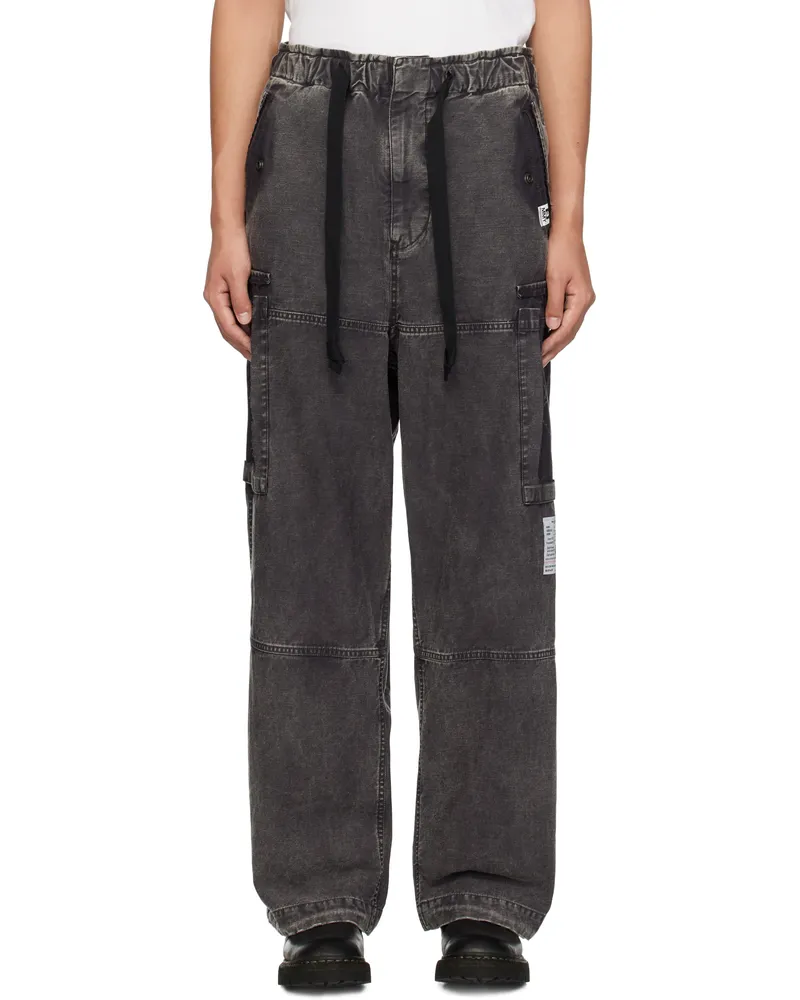 MIHARAYASUHIRO Black Cotton Satin Cargo Pants Black