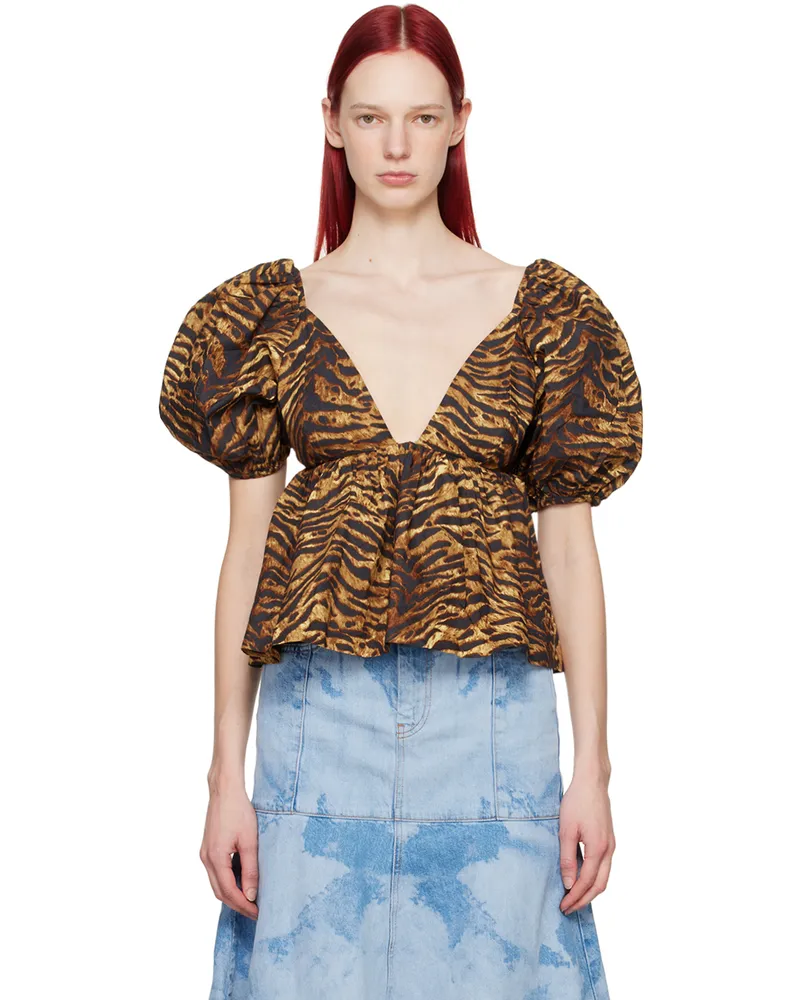 Ganni Brown Peplum Blouse 027