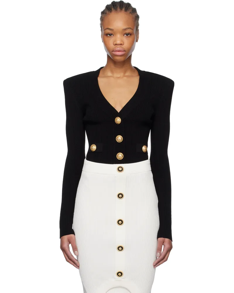 Balmain Black Cropped Knit Cardigan 0pa