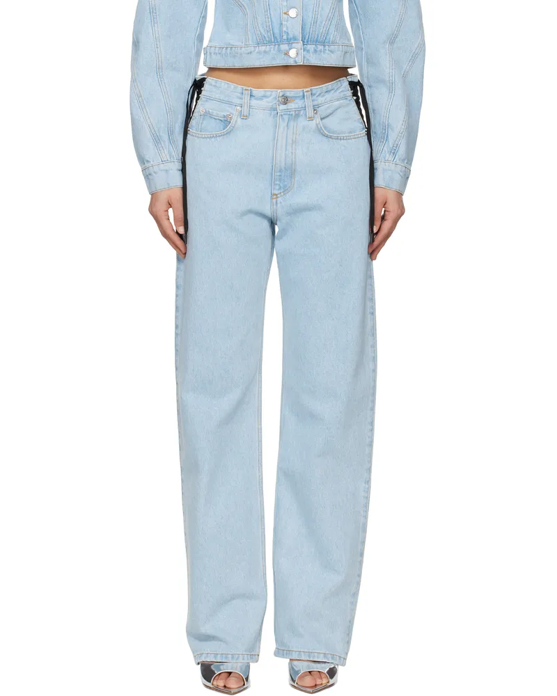 Thierry Mugler Blue Laced-Up Straight Leg Jeans 6048