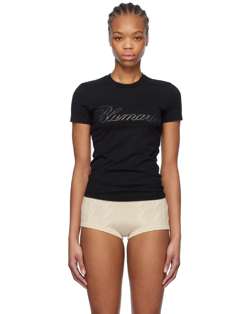 Blumarine Black Rhinestone Embroidery T-shirt N0990