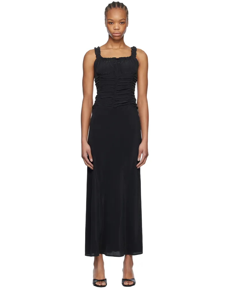 STAUD Black Nic Silk Maxi Dress Blk