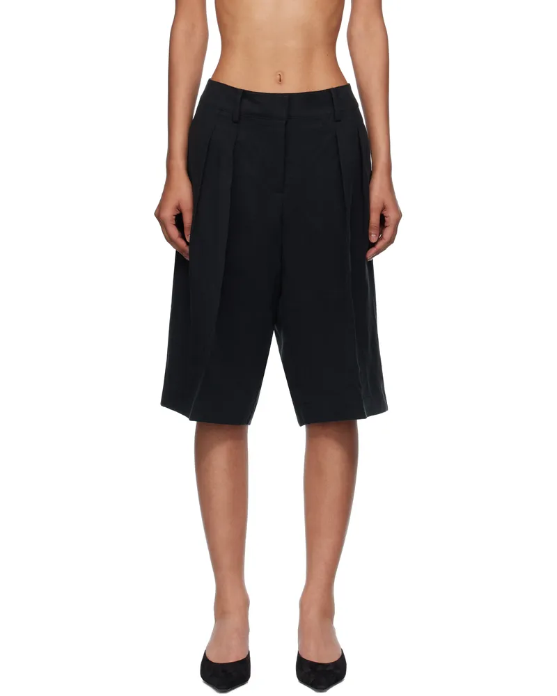 FRANKIE Shop Black Bilbao Pleated Linen Bermuda Shorts 100