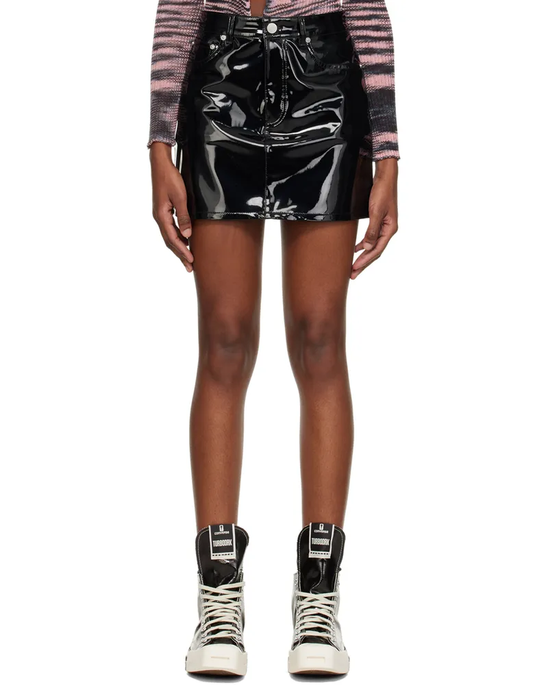 Frame Denim Black Glossy Miniskirt Black