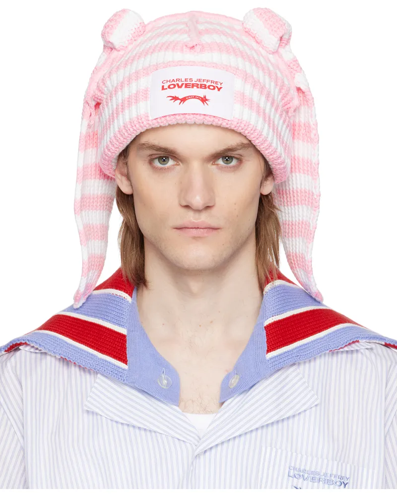 Charles Jeffrey Loverboy SSENSE Exclusive Pink & White Chunky Rabbit Beanie Pink