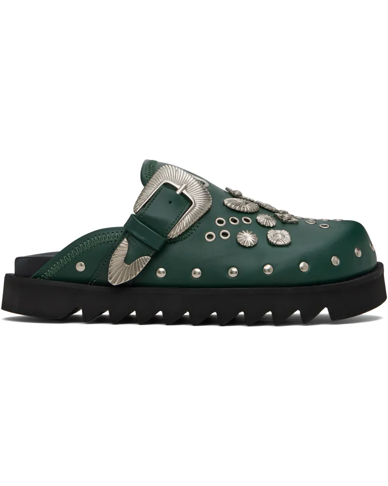 Toga SSENSE Exclusive Green Eyelet Metal Sabot Loafers Dark