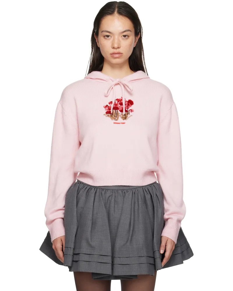 SHUSHU/TONG Pink Floral Appliqué Hoodie Pi100