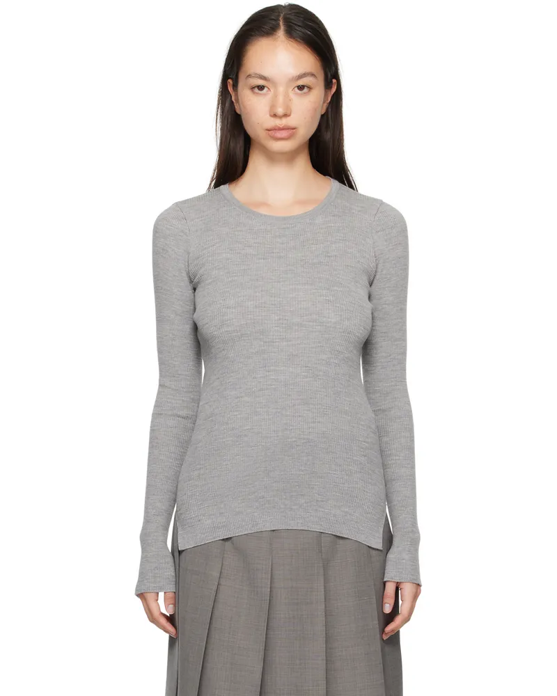 AURALEE Gray Super Fine Wool High Gauge Rib Knit Sweater Top